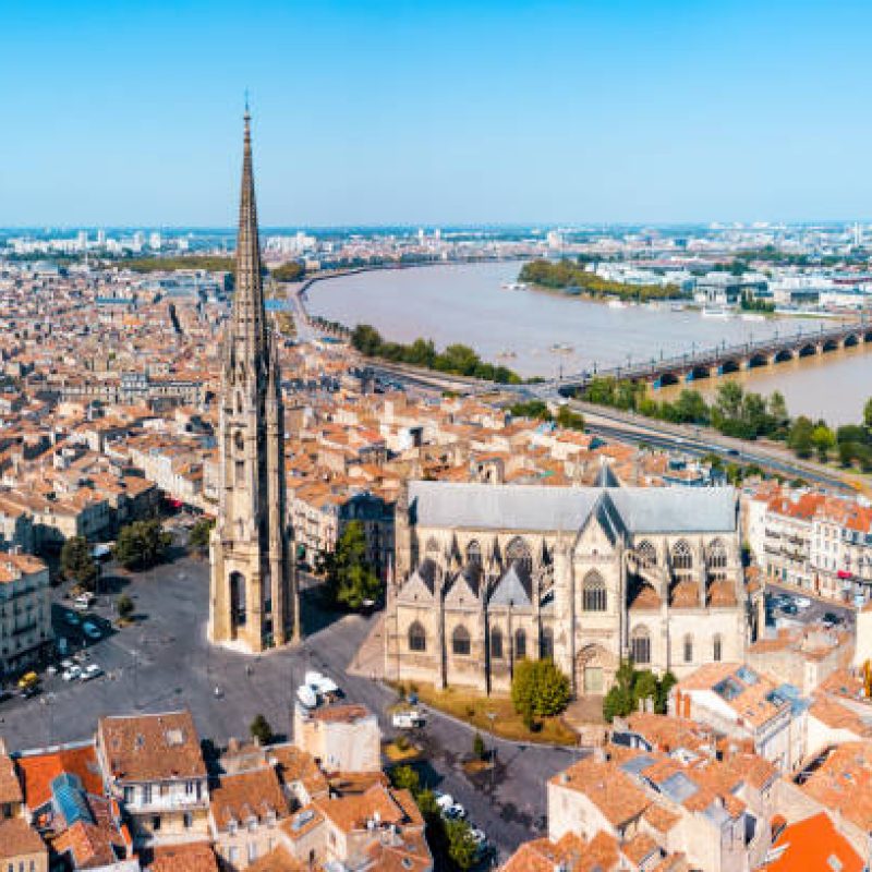 Bordeaux aerial panoramic view. Bordeaux is a port city on the Garonne river in Southwestern France